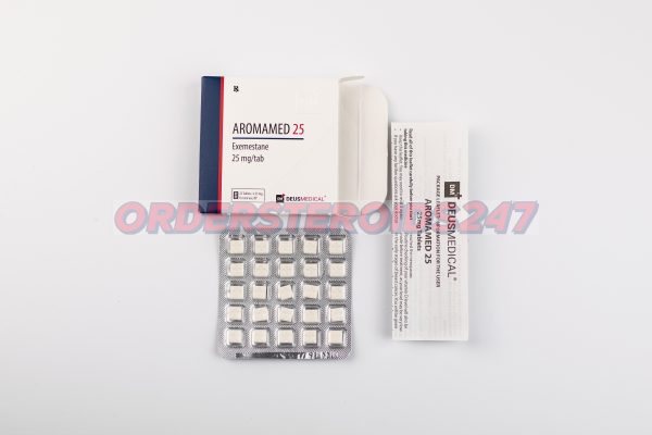 AROMAMED 25 (Exemestane) by Deus Medical, an aromatase inhibitor containing 25 mg per tablet, used to treat hormone receptor-positive breast cancer in women