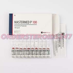 MASTERMED P 100 (Drostanolone Propionate) by Deus Medical: A box containing 10 ampoules, each with 1ml of injectable solution at a concentration of 100mg/ml. Primarily used for muscle hardening and cutting cycles