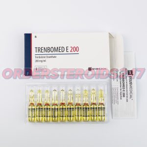 TRENBOMED E 200 (Trenbolone Enanthate) by Deus Medical, an anabolic steroid containing 200 mg per vial, used for muscle growth and strength enhancement.