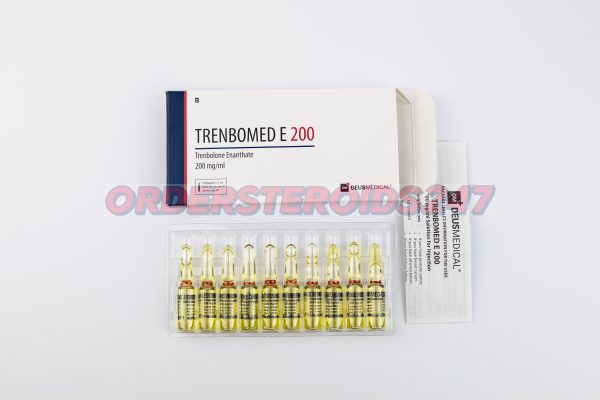 TRENBOMED E 200 (Trenbolone Enanthate) by Deus Medical, an anabolic steroid containing 200 mg per vial, used for muscle growth and strength enhancement.