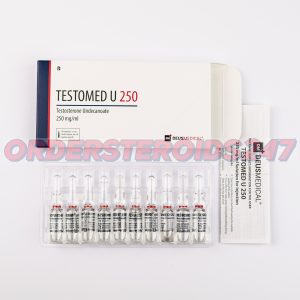 Vial of TESTOMED U 250 by Deus Medical containing 250mg/ml of Testosterone Undecanoate, used for hormone replacement therapy and performance enhancement