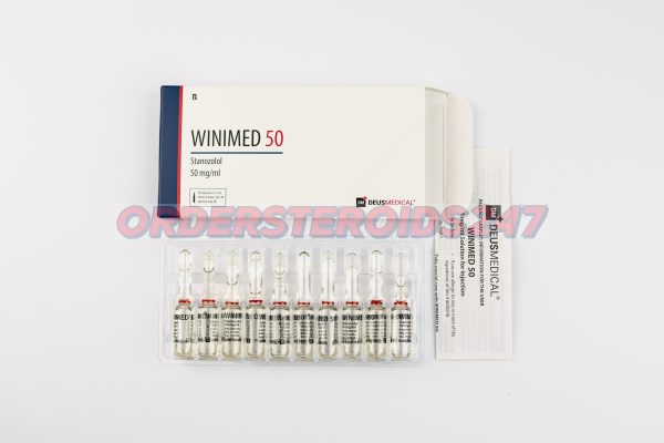 WINIMED 50 (Stanozolol) by Deus Medical, an anabolic steroid containing 50 mg Stanozolol per vial, commonly used for enhancing muscle definition and strength