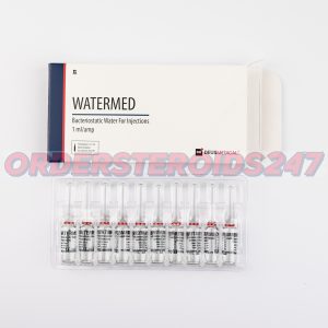 WATERMED (Bacteriostatic Water) by Deus Medical, a sterile water solution containing 0.9% benzyl alcohol, used for diluting injectable medications