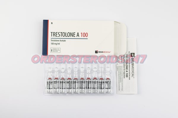 TRESTOLONE A 100 (Trestolone Acetate) by Deus Medical, an anabolic steroid containing 100 mg Trestolone Acetate per vial, known for its potent muscle-building and strength-enhancing properties.