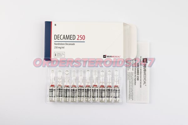 DECAMED 250 (Nandrolone Decanoate) by Deus Medical, an anabolic steroid containing 250 mg Nandrolone Decanoate per vial, commonly used for muscle mass increase and joint health support