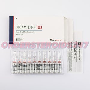 DECAMED PP 100 (Nandrolone Phenylpropionate) by Deus Medical, an anabolic steroid containing 100 mg Nandrolone Phenylpropionate per vial, known for promoting muscle growth and faster recovery