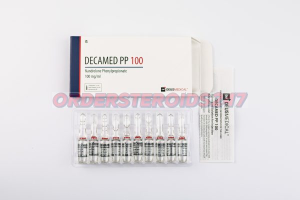 DECAMED PP 100 (Nandrolone Phenylpropionate) by Deus Medical, an anabolic steroid containing 100 mg Nandrolone Phenylpropionate per vial, known for promoting muscle growth and faster recovery