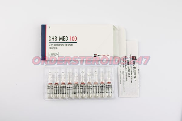 DHB-MED 100 vial by Deus Medical. Contains Dihydroboldenone Cypionate 100mg/ml. Injectable anabolic steroid for muscle growth and strength